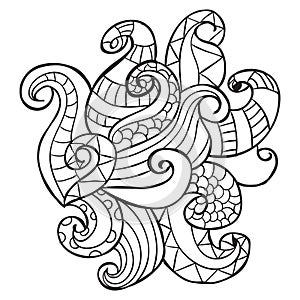 Hand drawn artistic ethnic ornamental patterned floral frame in doodle style,adult coloring pages,tattoo.