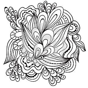 Hand drawn artistic ethnic ornamental patterned floral frame in doodle style,adult coloring pages,tattoo.