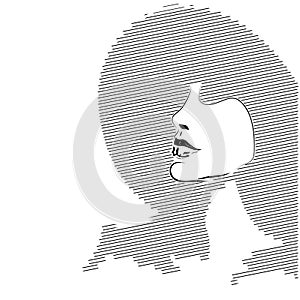 Hand drawn artistic flat young stylish girl in hat portrait. Silhouette of beautiful woman in a elegant hat.