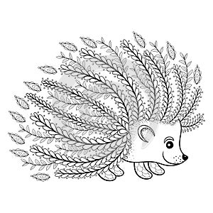 Hand drawn artistic Hedgehog for adult coloring page in doodle photo