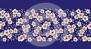 Hand Drawn Artistic Naive Daisy Flowers Outlines on Blue Background Vector Seamless Pattern Border