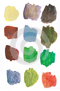 Hand drawn artistic pallette. Multicolored. Watercolor painting.