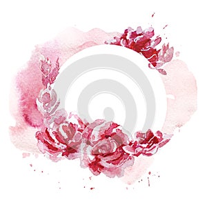 Hand drawn artistic watercolor frame made with floral and plant elements isolated on white background.