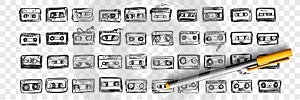 Hand drawn audio tapes doodle set