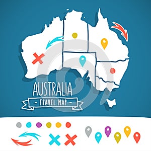 Hand drawn Australia travel map with pins vector