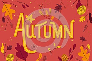hand drawn autumn background with leaves vector design
