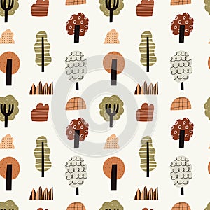 Hand drawn autumn forest vector seamless pattern
