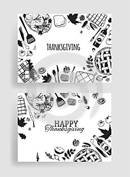 Hand drawn autumn holidays illustration. Creative ink art work. Actual vector drawing. Thanksgiving Day set: food, drinks, things