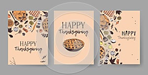 Hand drawn autumn holidays illustration. Creative ink art work. Actual vector drawing. Thanksgiving Day set: food, drinks, things