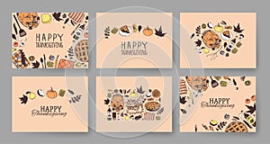 Hand drawn autumn holidays illustration. Creative ink art work. Actual vector drawing. Thanksgiving Day set: food, drinks, things