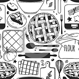 Hand drawn autumn holidays illustration. Creative ink art work. Actual vector drawing. Thanksgiving Day set: food, drinks, things