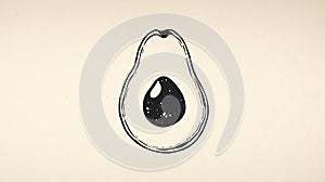 Hand Drawn Avocado Half with Seed on Beige Background
