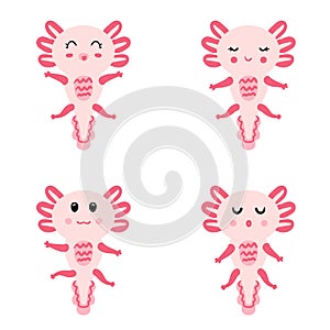 Hand drawn axolotls collection. Set of cute salamander baby. Perfect for posters, stickers, textile and prints.