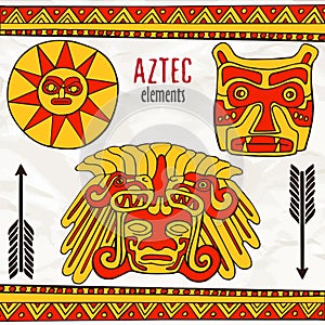 Hand drawn aztec tribal elements in red and yellow colors