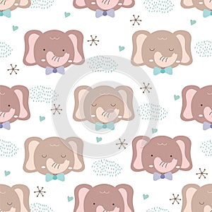 Hand drawn baby animal style. Cute elephant cartoon doodle pastel wallpaper