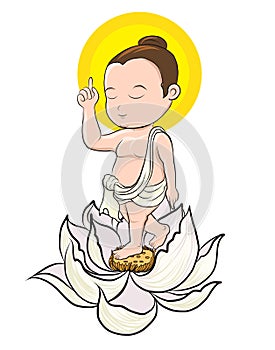 Hand drawn Baby Buddha born with Lotus and Buddha`s mother