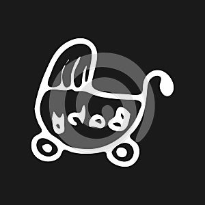 Hand drawn baby carriage doodle. Sketch children`s toy icon. Dec