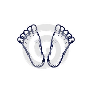 Hand drawn baby foot over white