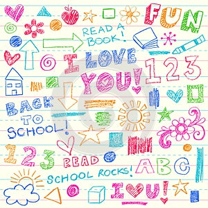 Hand-Drawn Back to School Crayon Doodle Elements