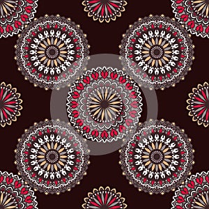 Hand drawn background with decorative elements in brown, red and beige colors