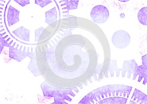 Hand drawn background with gear wheel in blue and white colors. Abstract grunge background with mechanism of watch