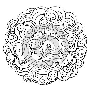 Hand drawn background with linear twirl pattern. Template for design