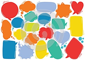 Hand drawn background Set of cute speech bubble in doodle style