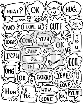 0090 hand drawn background Set of cute speech bubble eith text in doodle style
