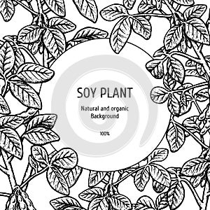 Hand drawn background with soy plant. Vector illustration