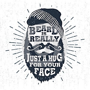 Hand drawn badge with textured bearded face vector illustration