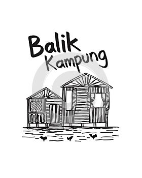 Hand drawn balik kampung malaysia culture for holiday