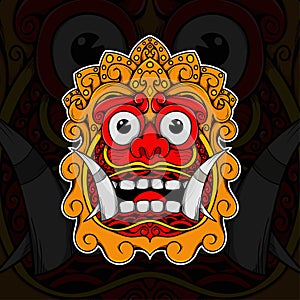 Hand drawn Balinese barong mask