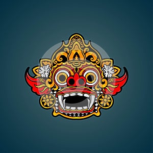 Hand drawn Balinese barong mask