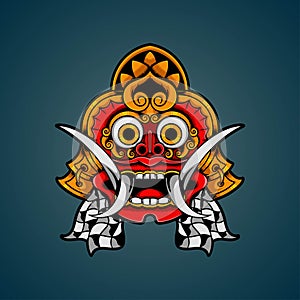 Hand drawn Balinese barong mask