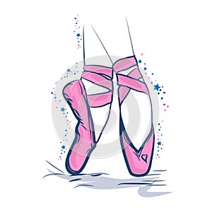 Hand drawn ballet dancer legs in pointe shoe. Sketch. Vector illustration.