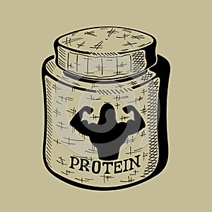 Hand drawn bank with Protein. Sport Nutrition