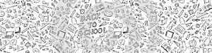 Hand drawn Banner Back to school doodle set of elements