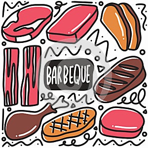 hand drawn barbeque meat doodle set