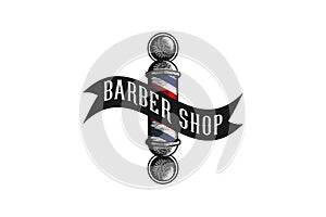 Hand drawn Barber Pole, Vintage Logo Designs Inspiration Isolated on White Background.