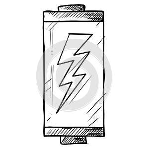 Hand drawn of battery charging isolated on white background. vector illustration