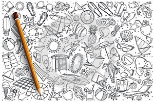 Hand drawn beach vector doodle set