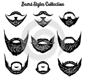 Hand drawn of beard styles collection