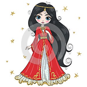 Hand drawn beautiful cute turkish fashion cartoon girl.