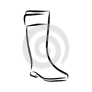 Hand drawn beautiful leather woman boot with high heel. Fashion illustration isolated on white background, boots, vector sketch
