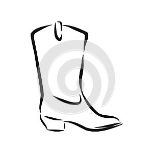 Hand drawn beautiful leather woman boot with high heel. Fashion illustration isolated on white background, boots, vector sketch