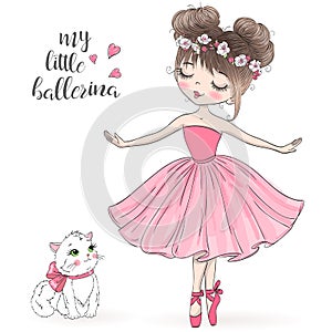 Hand drawn beautiful, lovely, little ballerina.