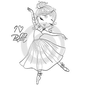 Hand drawn beautiful, lovely, little ballerina girl.