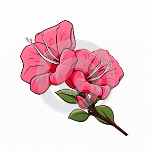 Hand drawn of beautiful pink Hibiscus flowers with leaf. Botanical illustration isolated on white background.