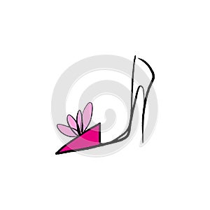 Hand drawn beautiful pink leather woman shoe with high heel