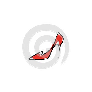 Hand drawn beautiful red leather woman shoe with high heel